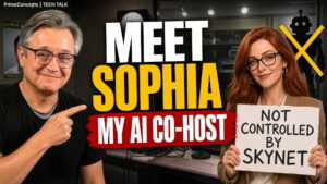 Dan Harley introduces Sophia, his AI co-host, on Tech Talk with Dan Harley