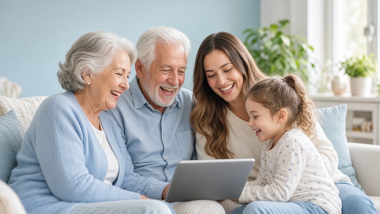 Grandparents smiling with their family
