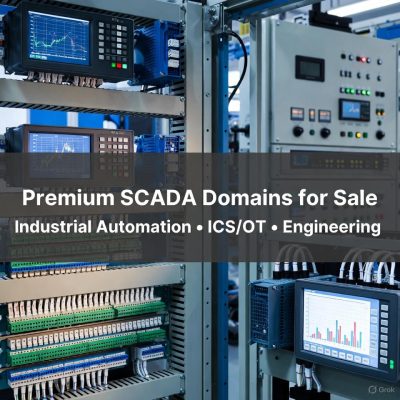 Graphic showing the SCADA Domain Bundle: BuySCADA.com, SCADAEquipment.com, and PlanetSCADA.com for industrial automation, SCADA engineers, and ICS integrators.